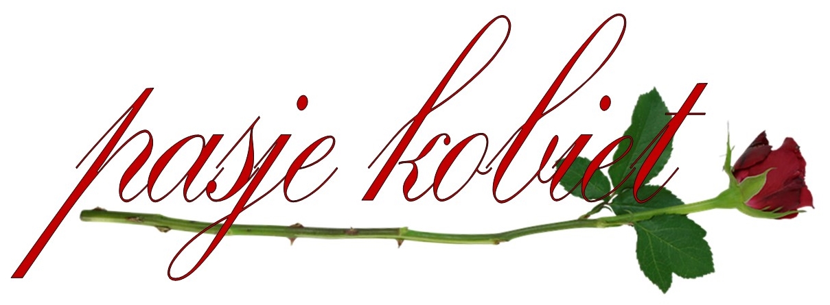 Logo cyklu Pasje Kobiet: czerwony napis pasje kobiet podkreślony jeną gałązką czerwonej róży.